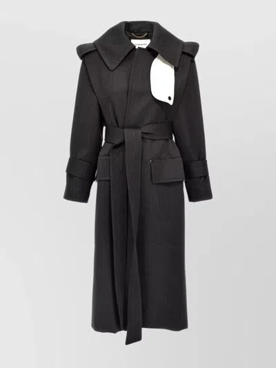 Victoria Beckham Womens Charcoal Collar Concealed-pockets Wool Coat In Grey