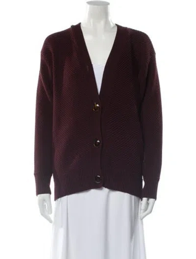 Pre-owned Victoria Beckham Wool V-neck Sweater In Burgundy