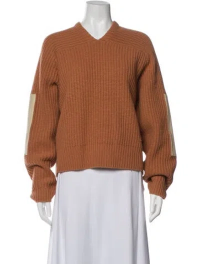 Pre-owned Victoria Beckham Wool V-neck Sweater In Orange
