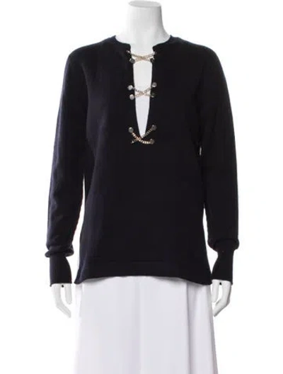 Pre-owned Victoria Beckham Wool V-neck Sweater W/ Tags In Blue
