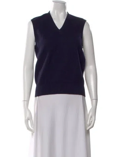 Pre-owned Victoria Beckham Wool V-neck Top In Blue