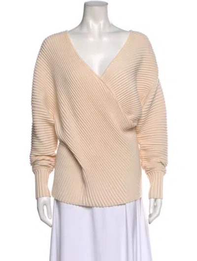 Pre-owned Victoria Beckham Wool V-neck Top In Neutral