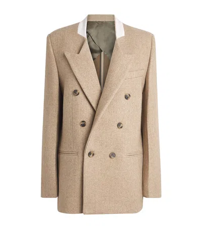 Victoria Beckham Wool-blend Double-breasted Jacket In Nude
