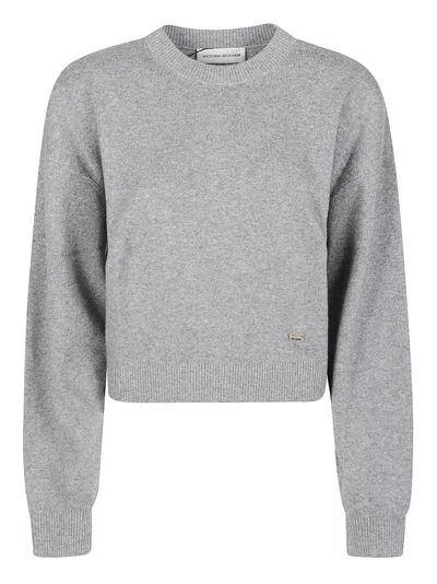 Victoria Beckham Wool-blend Ribbed Cropped Crewneck Sweater In Gray