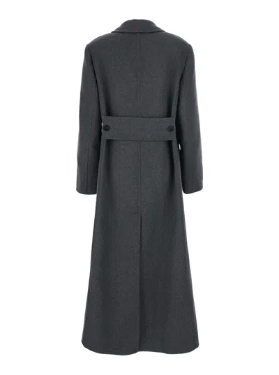 Victoria Beckham Wool-cashmere Double-breasted Jacket With Wide Notched Revers And Back Belt In Grey