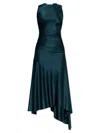 Victoria Beckham Womens Dark Teal Twist Asymmetric-hem Woven Midi Dress In Blue