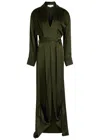 Victoria Beckham Womens Dark Olive Wrap Shawl-collar Woven Gown In Green