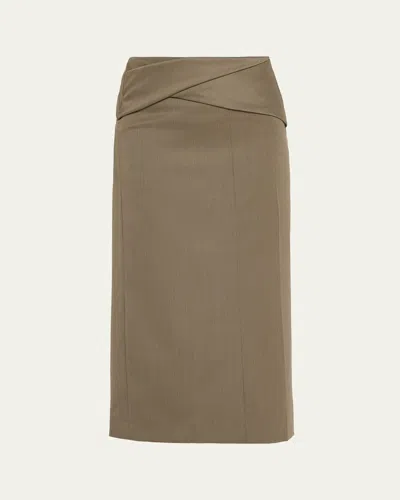 Victoria Beckham Belted Wool-blend Twill Midi Skirt In Brown