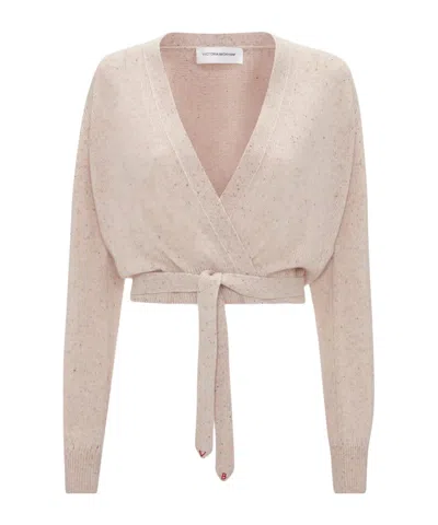 Victoria Beckham Womens Nougat Wrap-front Tie-waist Cashmere Cardigan
