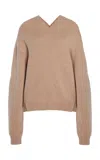 Victoria Beckham Yoke Detailed Cashmere Wool Sweater In Tan