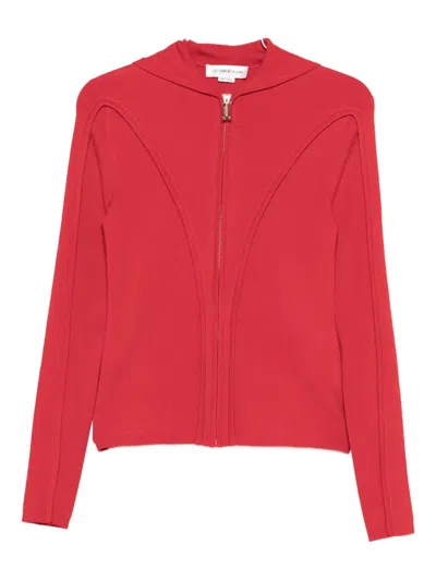 Victoria Beckham Zip-front Panelled Cardigan In Red