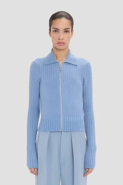 Victoria Beckham Zip Jumper In Blue Melange