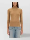 Victoria Beckham Zip Neck Ribbed Knitwear With 3/4 Sleeves