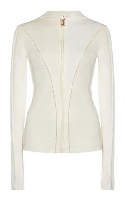 Victoria Beckham Zipped Merino Wool Blend Top In Ivory