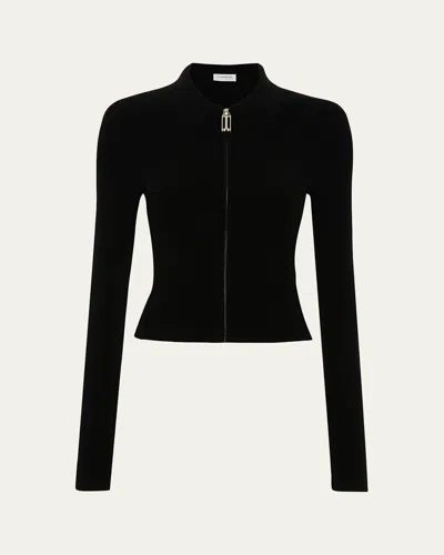 Victoria Beckham Zipped Rib Polo Top In Black