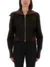 Victoria Beckham Zippered Wool Jacket In Brown