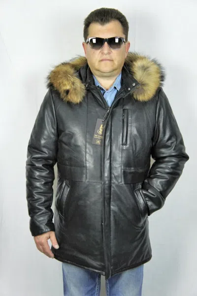 Pre-owned Victoria Black 100% Real Lambskin Leather Raccoon Hood Jacket Car Coat Puffer Bomber S-5x