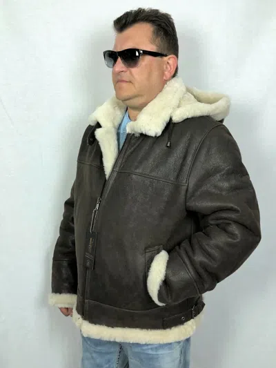 Pre-owned Victoria Brown /ivory 100% Sheepskin Shearling Leather B3 Bomber Flight Coat Jacket S-8xl