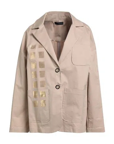 Victoria C. Woman Blazer Beige Size 8 Cotton, Elastane In Sand