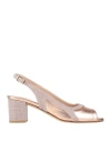 Victoria Chris Napoli Woman Sandals Rose Gold Size 6 Leather, Textile Fibers In Orange
