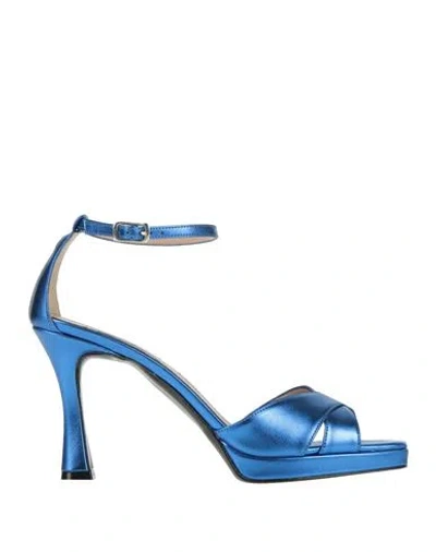 Victoria Chris Napoli Woman Sandals Bright Blue Size 6 Textile Fibers