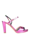 Victoria Chris Napoli Woman Sandals Fuchsia Size 6 Textile Fibers In Pink