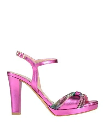 Victoria Chris Napoli Woman Sandals Fuchsia Size 8 Synthetic Fibers In Pink