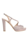 Victoria Chris Napoli Woman Sandals Rose Gold Size 11 Textile Fibers In Rose Gold