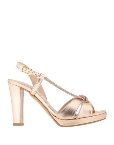 Victoria Chris Napoli Woman Sandals Rose Gold Size 6 Textile Fibers
