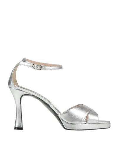 Victoria Chris Napoli Woman Sandals Silver Size 10 Textile Fibers