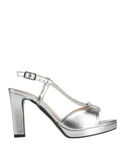 Victoria Chris Napoli Woman Sandals Silver Size 5 Textile Fibers