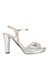 Victoria Chris Napoli Woman Sandals Silver Size 8 Synthetic Fibers