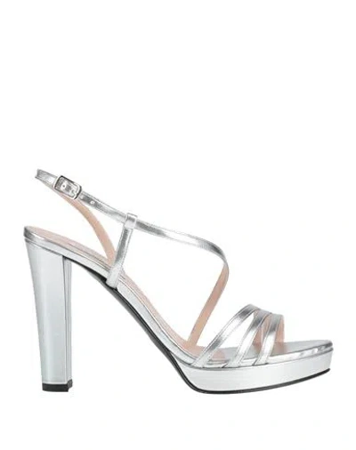 Victoria Chris Napoli Woman Sandals Silver Size 5 Synthetic Fibers In Silver