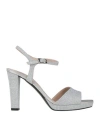 Victoria Chris Napoli Woman Sandals Silver Size 8 Textile Fibers