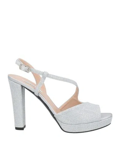 Victoria Chris Napoli Woman Sandals Silver Size 9 Textile Fibers