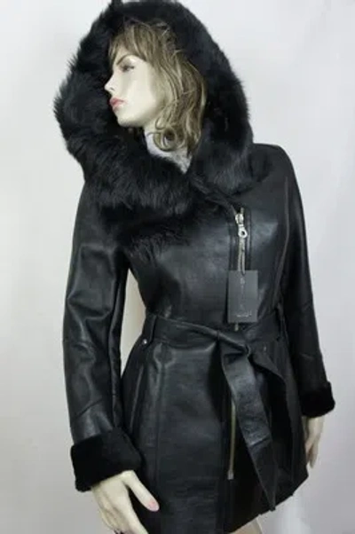 Pre-owned Victoria, Diem Brown Real Sheepskin Shearling Leather Real Fox On Hood Coat Jacket Belt Xs-6xl