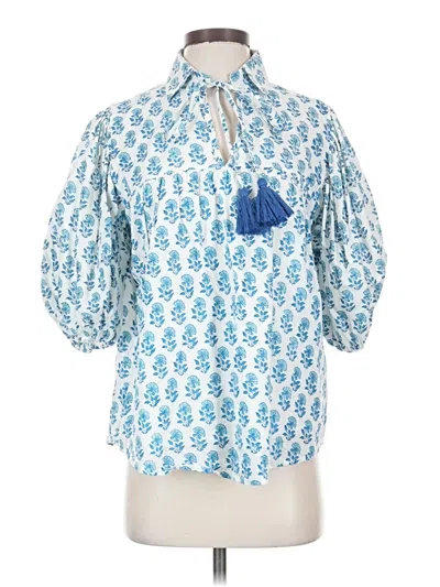 Pre-owned Victoria Dunn 3/4 Sleeve Blouse In Blue