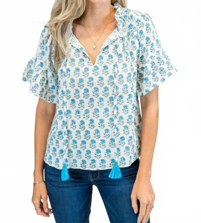 Victoria Dunn Bristol V-neck Blouse In Cabana Blue In Multi