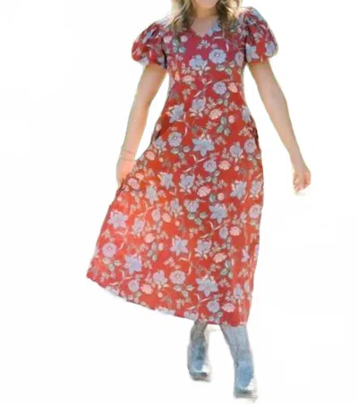 Victoria Dunn Clara Dress In Scarlet Meadow In Orange