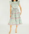 Victoria Dunn Daphne Tiered Midi Dress In Groovy In Blue