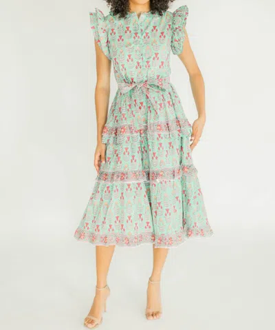 Victoria Dunn Daphne Tiered Midi Dress In Groovy In Blue