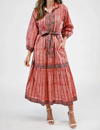 Victoria Dunn Folly Maxi Long Sleeve Dress In Cranberry In Pink