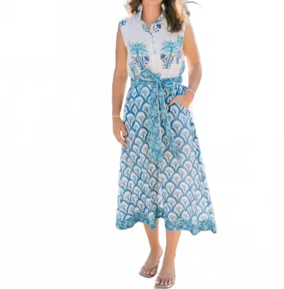 Victoria Dunn Folly Midi Dress In Coastal Palm In Blue