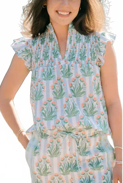 Victoria Dunn Layla Floral Blouse In Chateau Toile In Blue