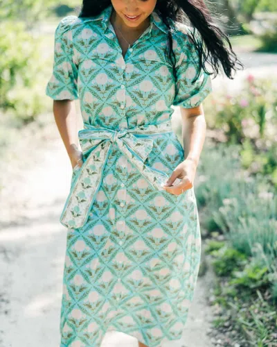 Victoria Dunn Leila Button Down Midi Dress In Spring Bud In Multi