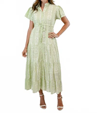 Victoria Dunn Magnolia Flutter Maxi Dress In Botanical Vine In Green