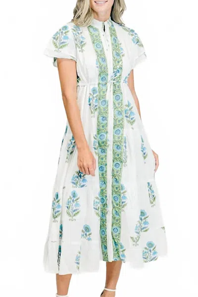 Victoria Dunn Magnolia Flutter Midi Dress In Bluebell In Multi