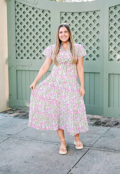 Victoria Dunn Magnolia Flutter Midi Dress In Petal Pink In Multi