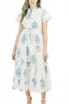 Victoria Dunn Magnolia Flutter Midi Dress In Topaz In Multi