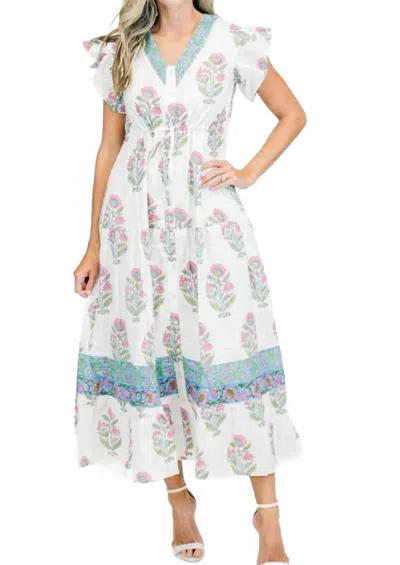 Victoria Dunn Rosa Midi Dress In Peony In Multi